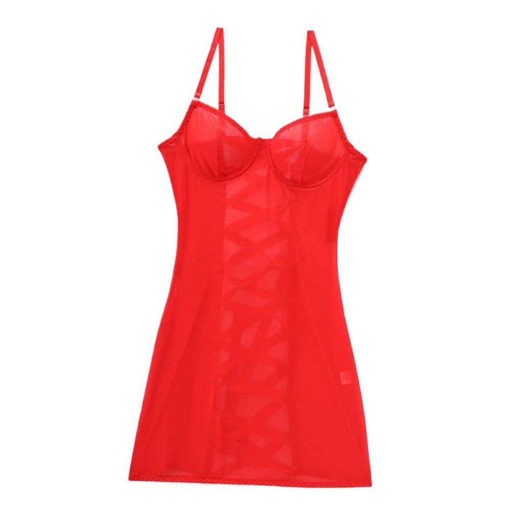 SSDH Transparent Mesh Sexy Lingerie Back Strap Design Nightdress Adjustable Suspender Babydoll