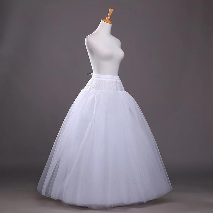 SSDH Women's Long Tulle Skirts, Elastic High Waist A-Line Layered Tutu Mesh Flowy Skirt for Wedding Prom Party White