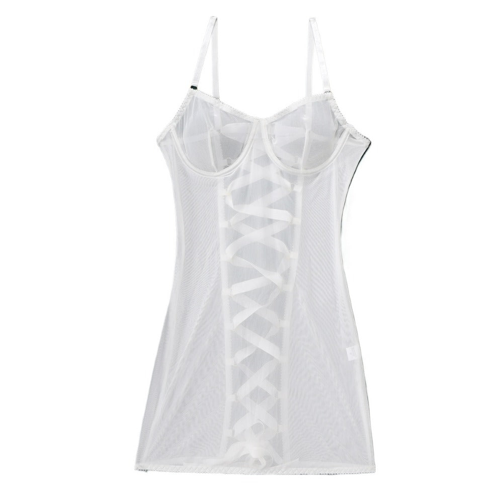 SSDH Transparent Mesh Sexy Lingerie Back Strap Design Nightdress Adjustable Suspender Babydoll