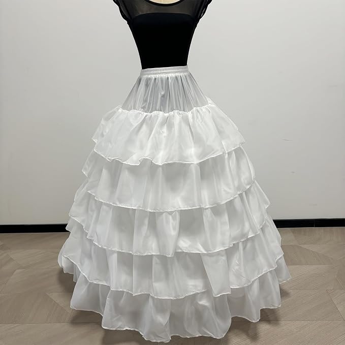 SSDH 4 Hoop Crinoline Petticoat for Women, 5 Ruffles Skirt Slips Long Underskirt for Wedding Dress Bridal Gown