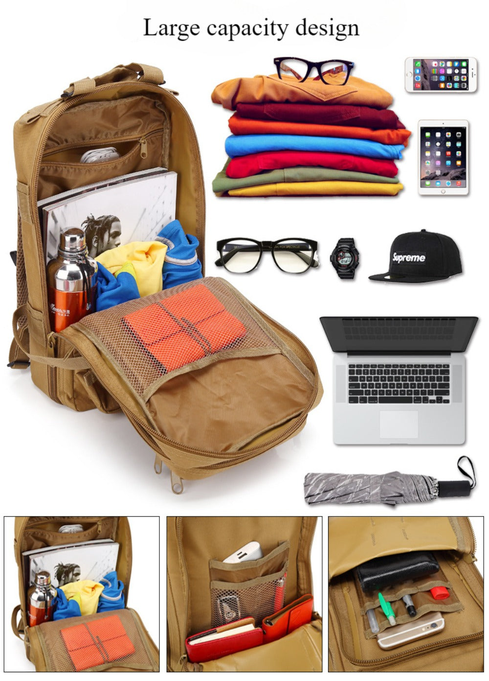 SSDH Military Tactical Backpack Molle Military Shelter Bag for Outdoor Hiking Camping Hun