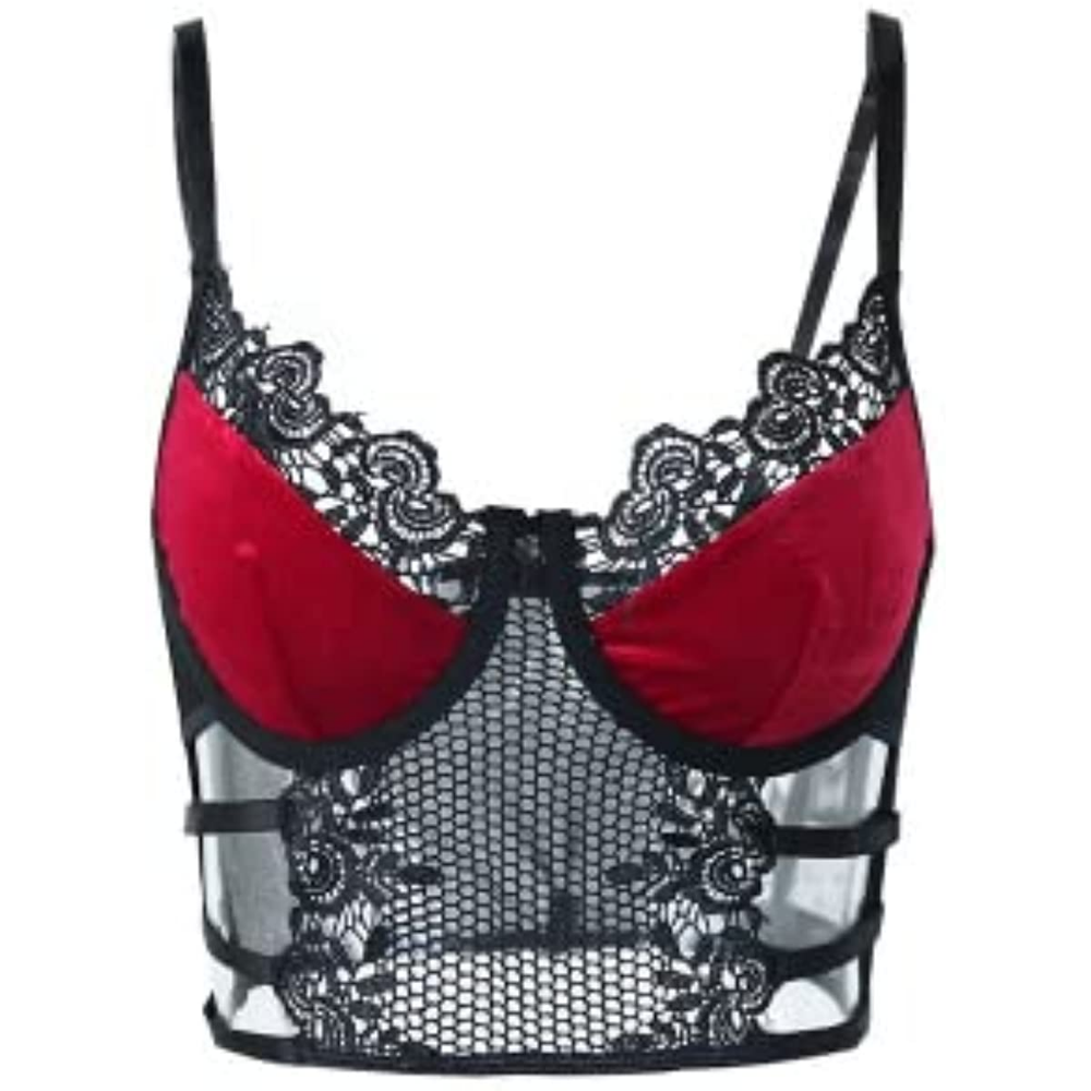 SSDH Women's Colorblock Lace Underwired Corset Sexy Gothic Bra Sling S