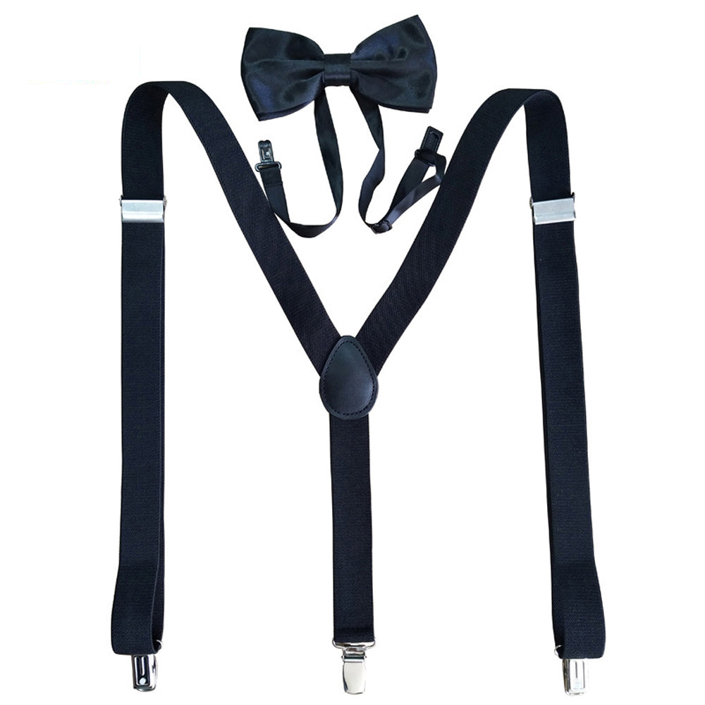 SSDH Mens Suspenders and Bow Adjustable with Strong Clips Elastic Y Back Style Suspender Bowties for Wedding , Formal Events