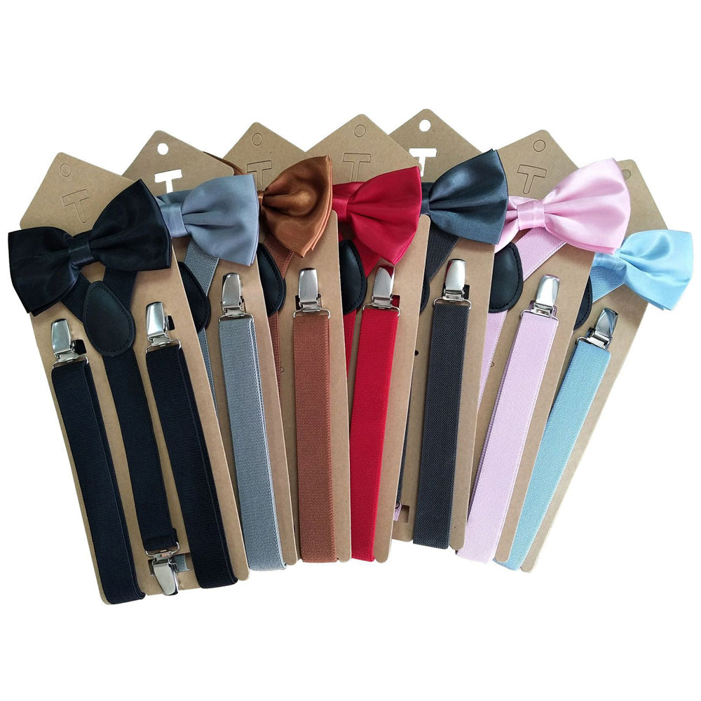 SSDH Mens Suspenders and Bow Adjustable with Strong Clips Elastic Y Back Style Suspender Bowties for Wedding , Formal Events