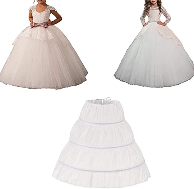 SSDH Children Princess Skirt Petticoat Girls Wedding Dress with Hoop Skirts Accessories Drawstring Adjustable Waist Lining White