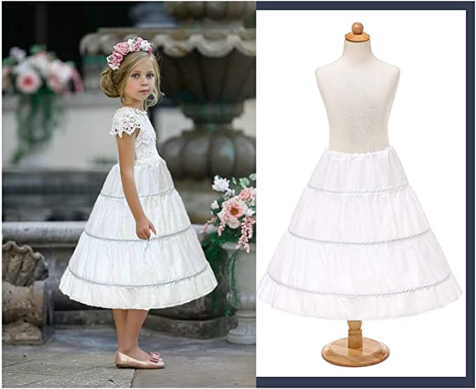 SSDH Children Princess Skirt Petticoat Girls Wedding Dress with Hoop Skirts Accessories Drawstring Adjustable Waist Lining White