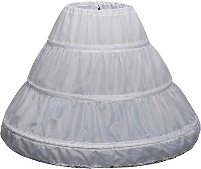 SSDH Children Princess Skirt Petticoat Girls Wedding Dress with Hoop Skirts Accessories Drawstring Adjustable Waist Lining White
