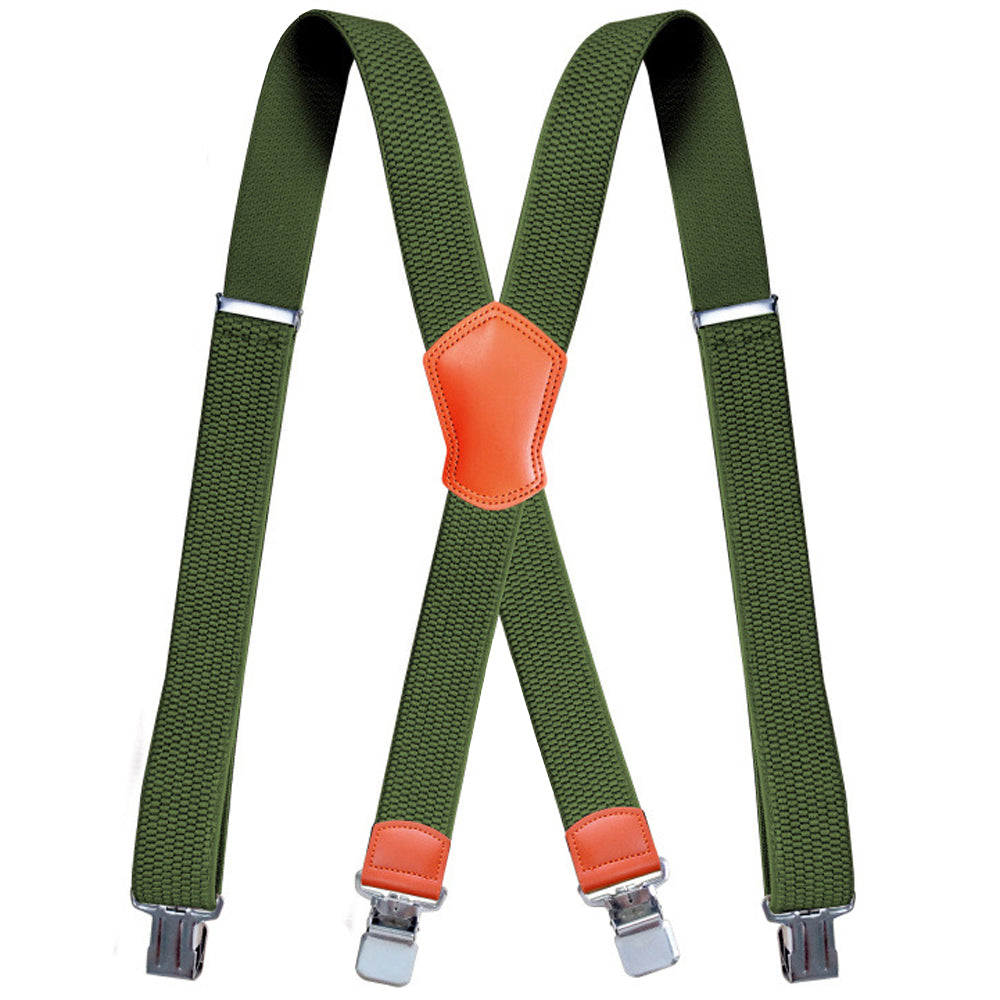 SSDH Suspenders for Men Vintage Heavy Duty 4 Clips Adjustable Elastic X Back Brace