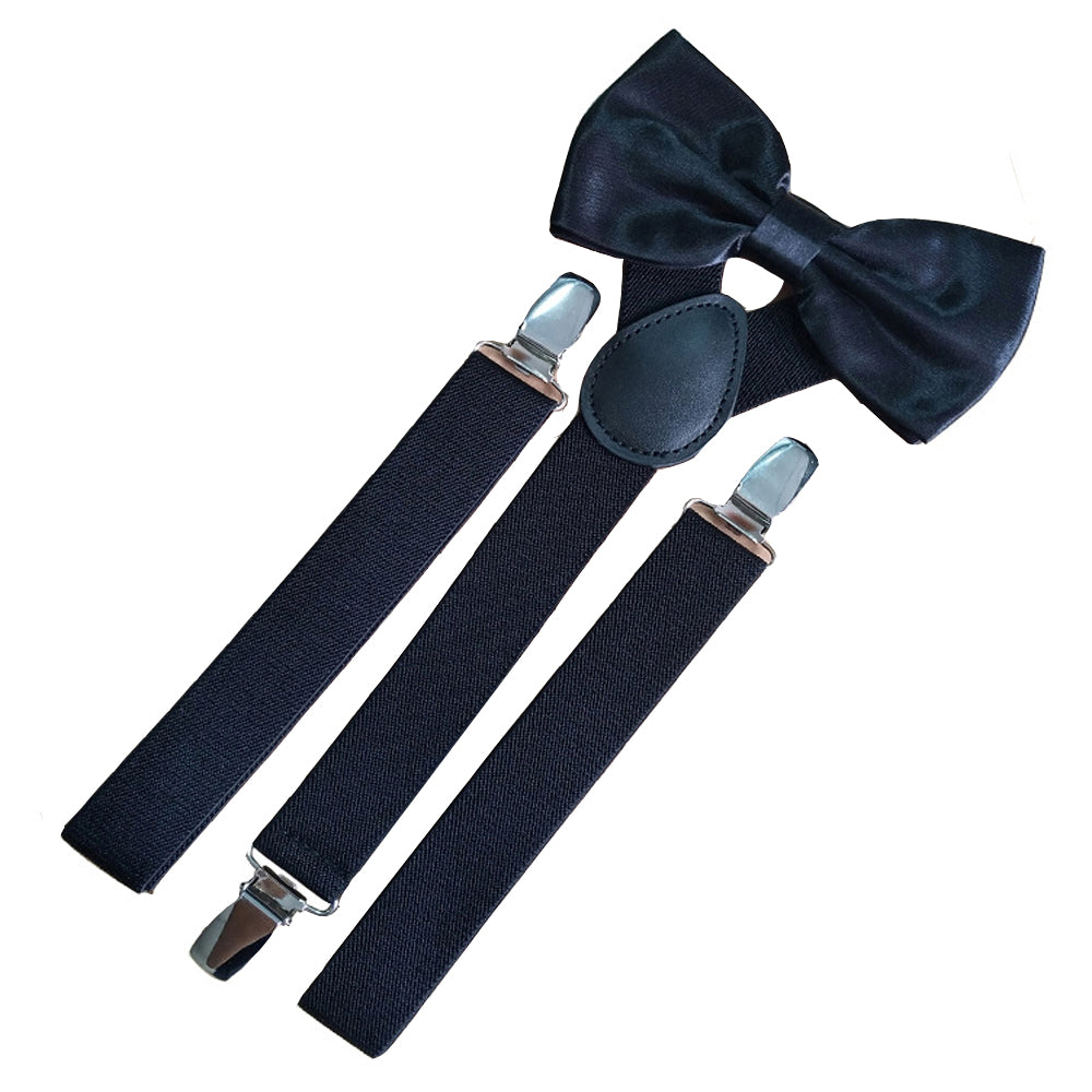 SSDH Mens Suspenders and Bow Adjustable with Strong Clips Elastic Y Back Style Suspender Bowties for Wedding , Formal Events