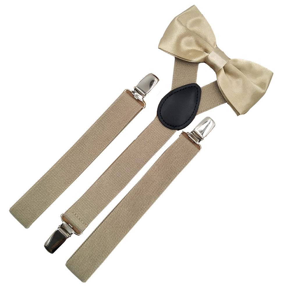 SSDH Mens Suspenders and Bow Adjustable with Strong Clips Elastic Y Back Style Suspender Bowties for Wedding , Formal Events