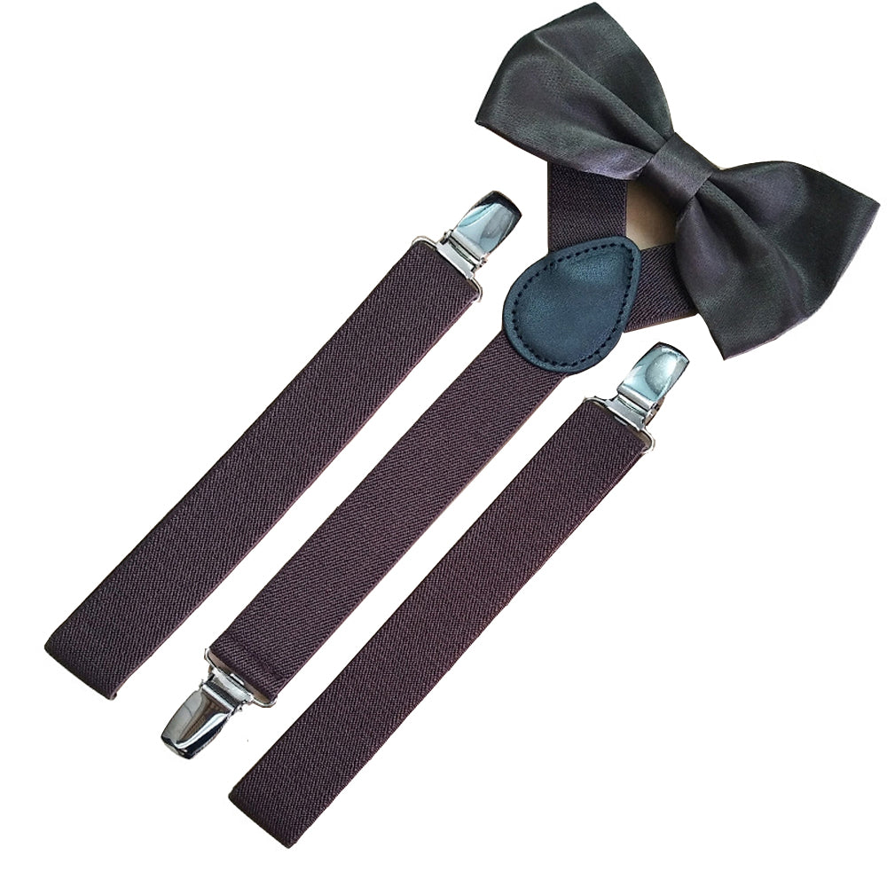 SSDH Mens Suspenders and Bow Adjustable with Strong Clips Elastic Y Back Style Suspender Bowties for Wedding , Formal Events