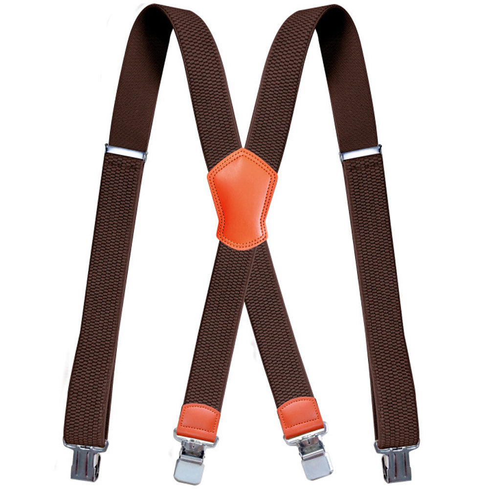SSDH Suspenders for Men Vintage Heavy Duty 4 Clips Adjustable Elastic X Back Brace
