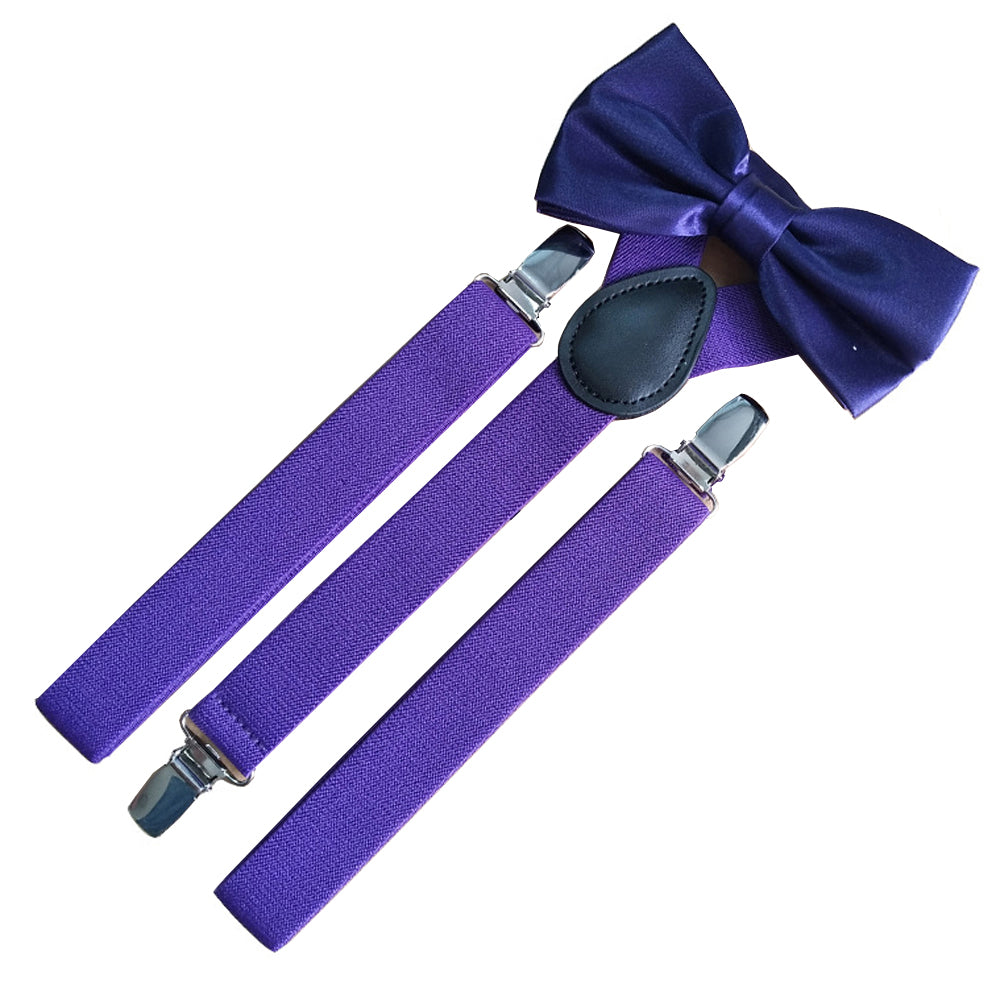 SSDH Mens Suspenders and Bow Adjustable with Strong Clips Elastic Y Back Style Suspender Bowties for Wedding , Formal Events