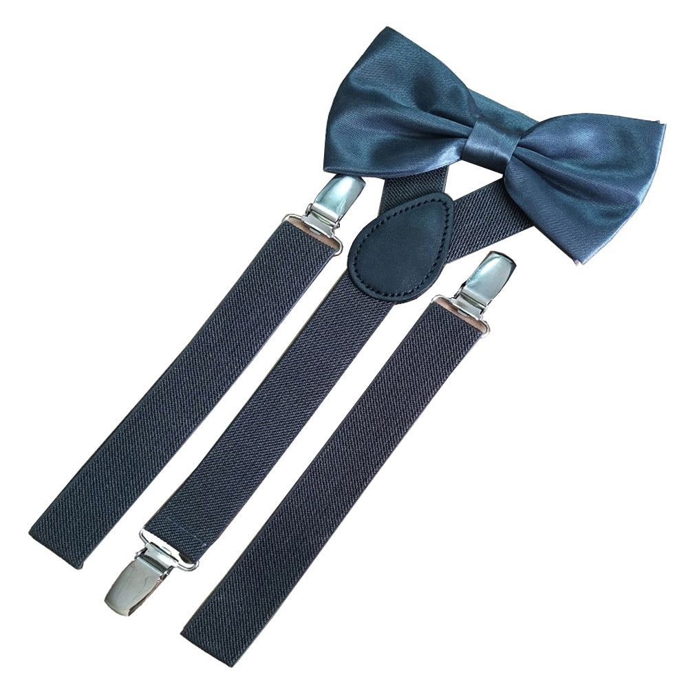 SSDH Mens Suspenders and Bow Adjustable with Strong Clips Elastic Y Back Style Suspender Bowties for Wedding , Formal Events
