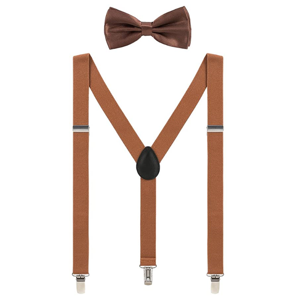 SSDH Mens Suspenders and Bow Adjustable with Strong Clips Elastic Y Back Style Suspender Bowties for Wedding , Formal Events