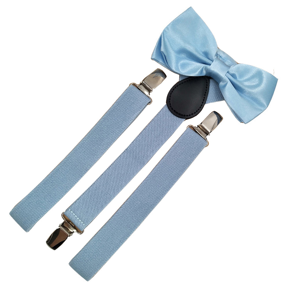 SSDH Mens Suspenders and Bow Adjustable with Strong Clips Elastic Y Back Style Suspender Bowties for Wedding , Formal Events