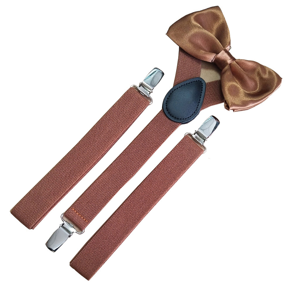 SSDH Mens Suspenders and Bow Adjustable with Strong Clips Elastic Y Back Style Suspender Bowties for Wedding , Formal Events