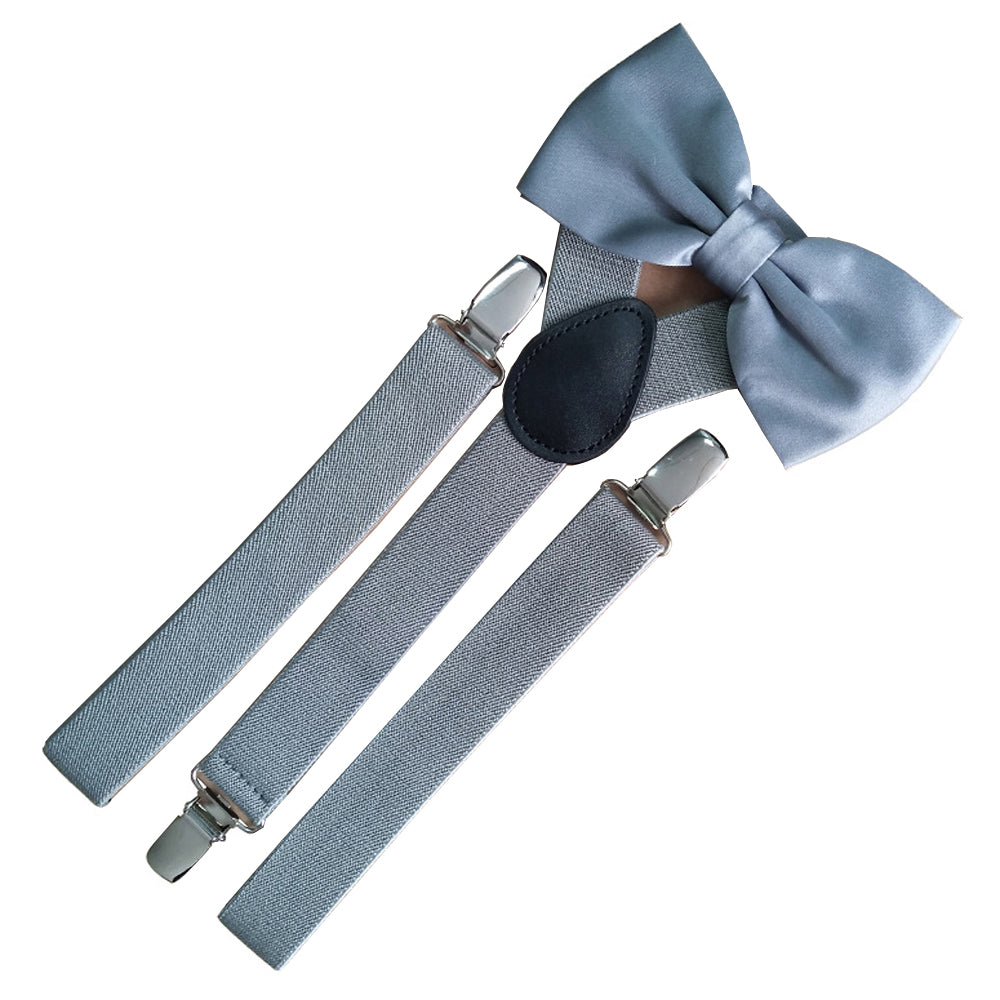SSDH Mens Suspenders and Bow Adjustable with Strong Clips Elastic Y Back Style Suspender Bowties for Wedding , Formal Events