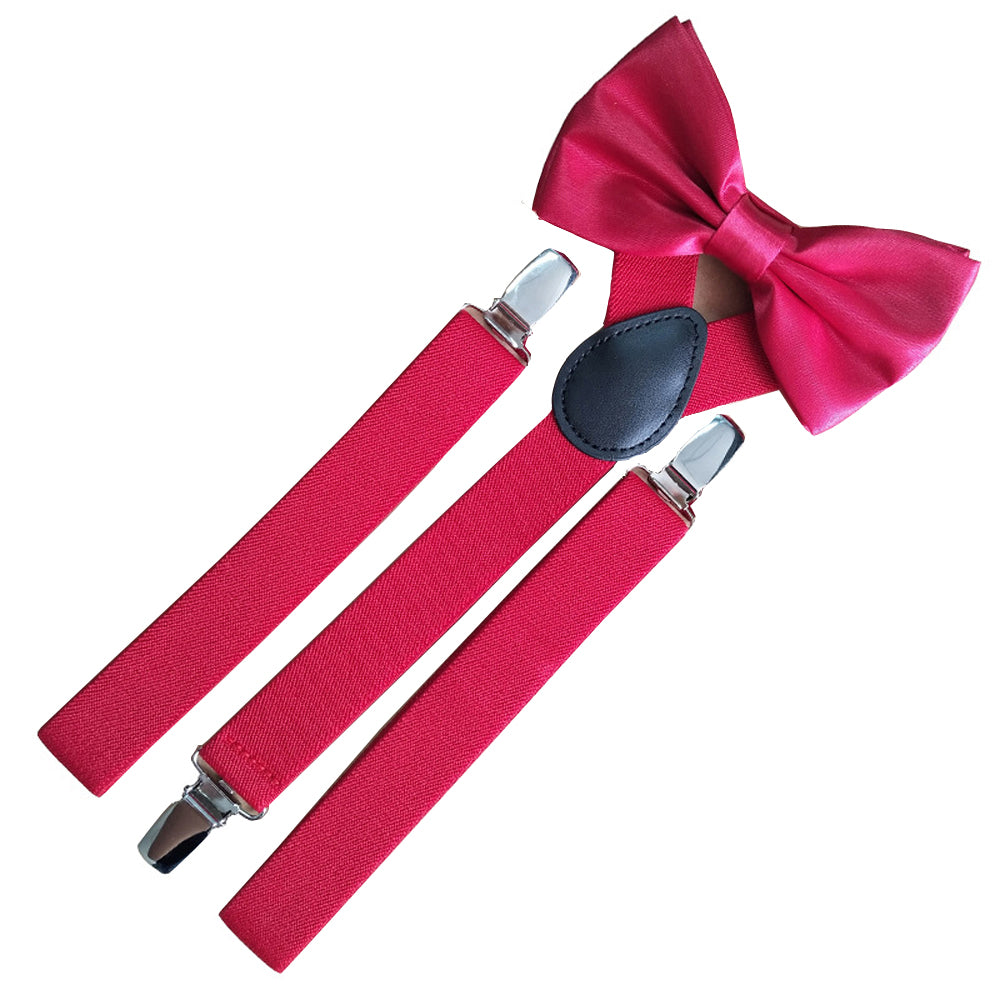 SSDH Mens Suspenders and Bow Adjustable with Strong Clips Elastic Y Back Style Suspender Bowties for Wedding , Formal Events