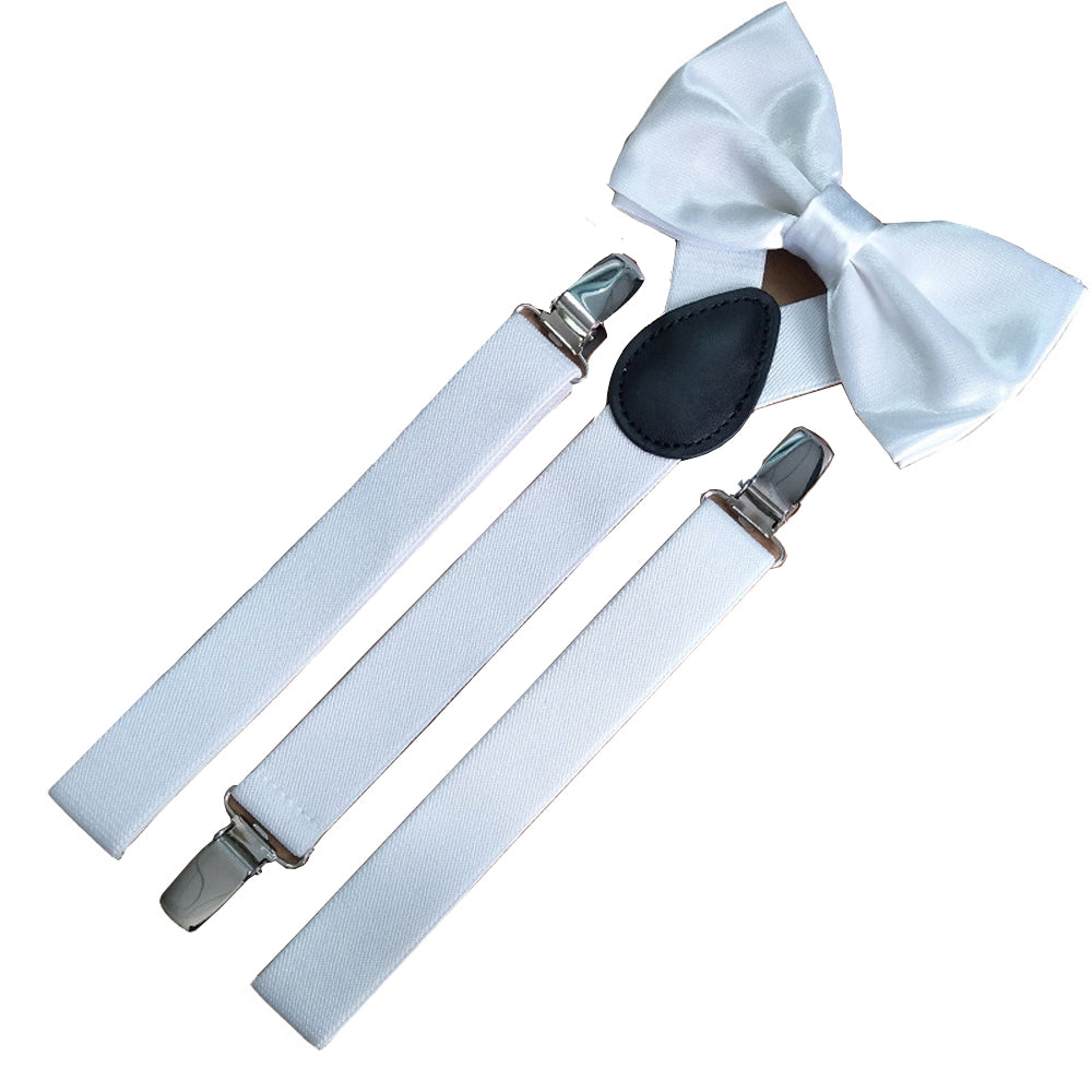 SSDH Mens Suspenders and Bow Adjustable with Strong Clips Elastic Y Back Style Suspender Bowties for Wedding , Formal Events