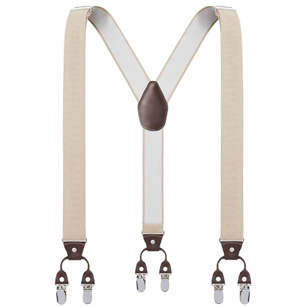 SSDH Men's Suspenders with 6 Strong Clips Heavy Duty Adjustable Y Shape Vintage Formal Braces