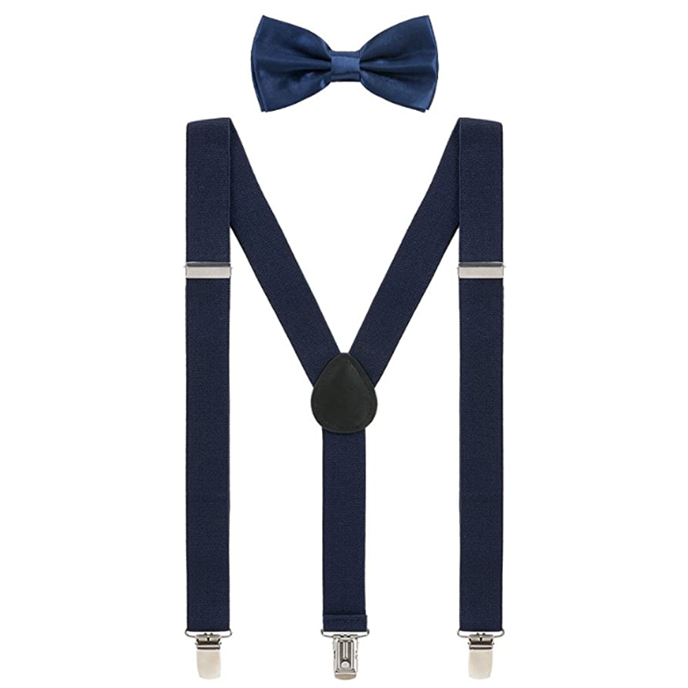 SSDH Mens Suspenders and Bow Adjustable with Strong Clips Elastic Y Back Style Suspender Bowties for Wedding , Formal Events