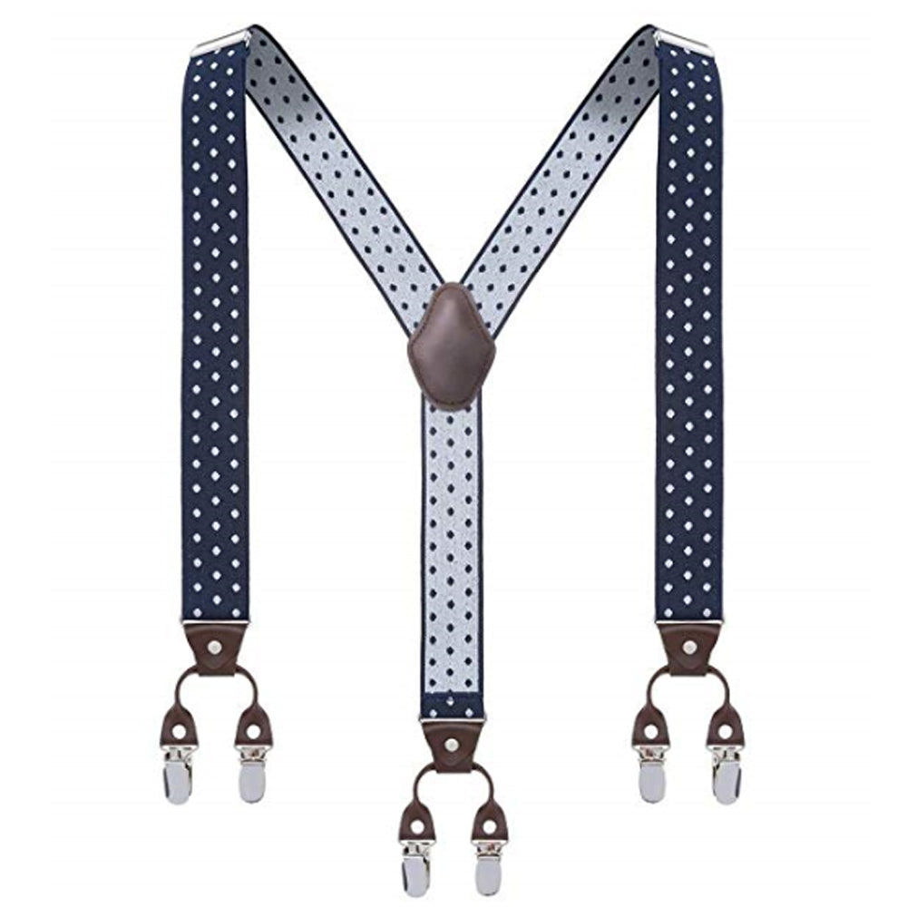SSDH Men's Suspenders with 6 Strong Clips Heavy Duty Adjustable Y Shape Vintage Formal Braces