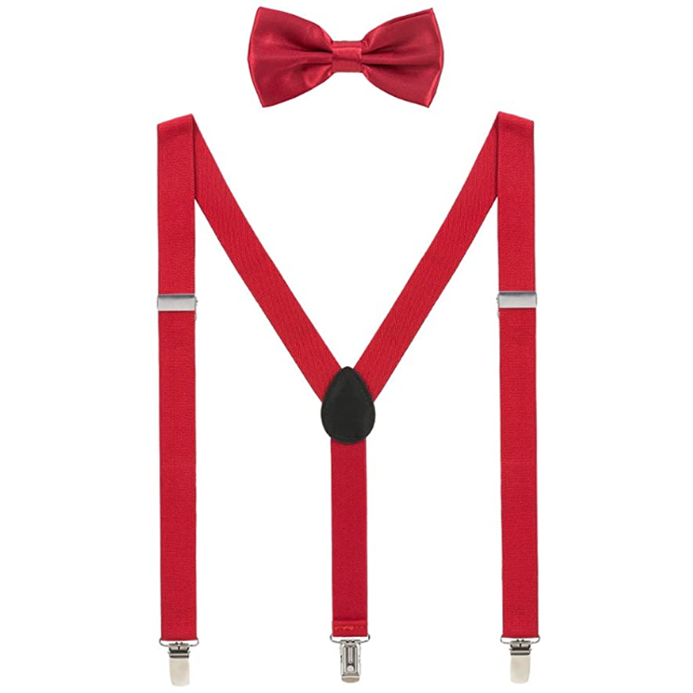 SSDH Mens Suspenders and Bow Adjustable with Strong Clips Elastic Y Back Style Suspender Bowties for Wedding , Formal Events