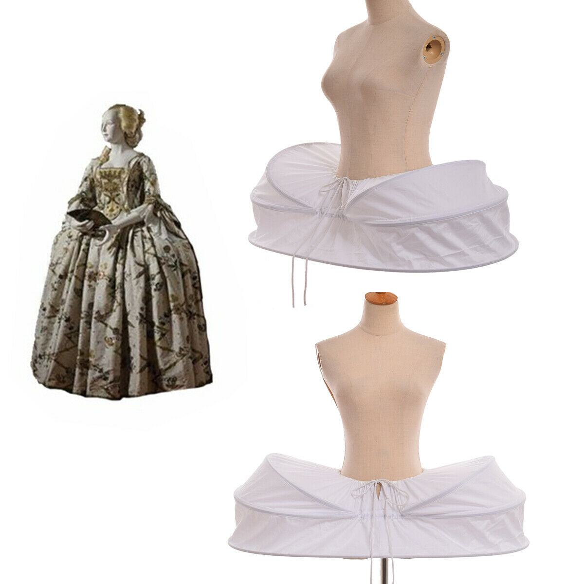 SSDH White Vintage Renaissance Marie Antoinette Hoopskirt Crinoline Party Costume Pannier Petticoat