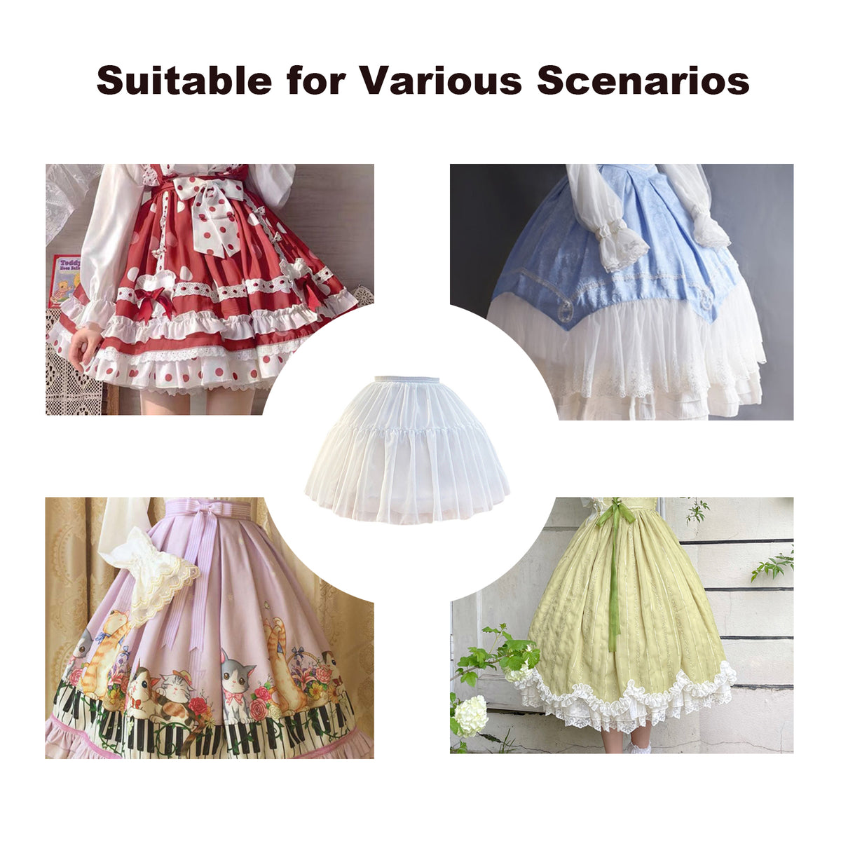 SSDH Women Chiffon Short Crinoline Petticoat Cage 2 Hoops Skirt