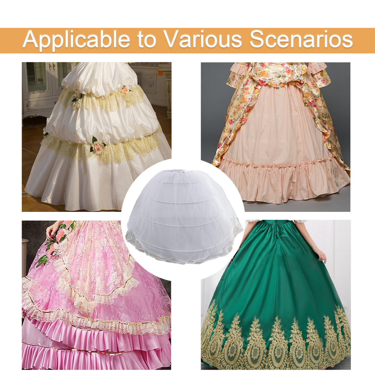 SSDH 2 Tulle Layers Puffy Crinoline Petticoat for Women White Adjustable Waist Petticoat Skirt Slips Long Underskirt for Wedding Dress Bridal Gown