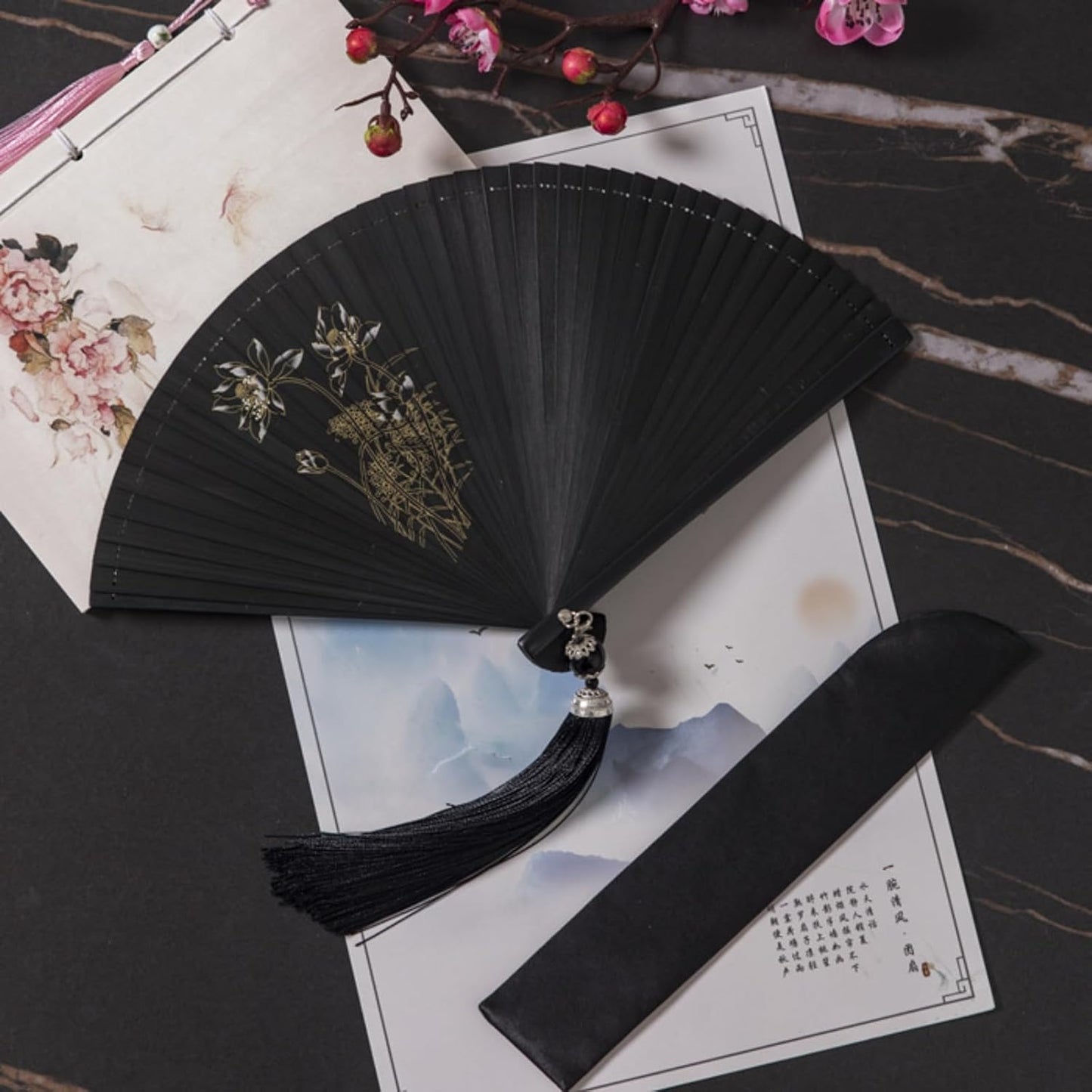 SSDH Bamboo Foldable Hand Fan, Handheld Folding Fan for Women