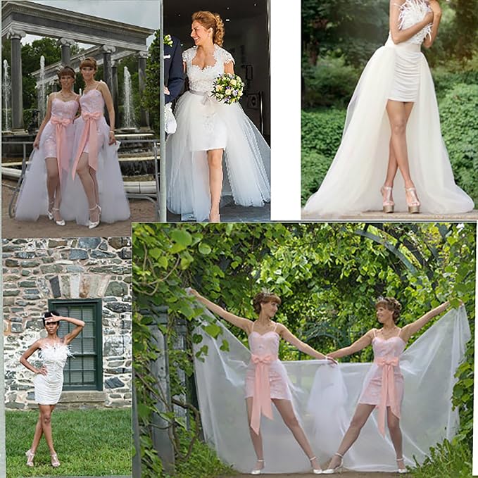 SSDH Women Long Tulle Tutu Skirts, 3 Layers Floor Length Elastic Waist Bustle Skirt for Wedding Prom Party Bride Gown Overskirt