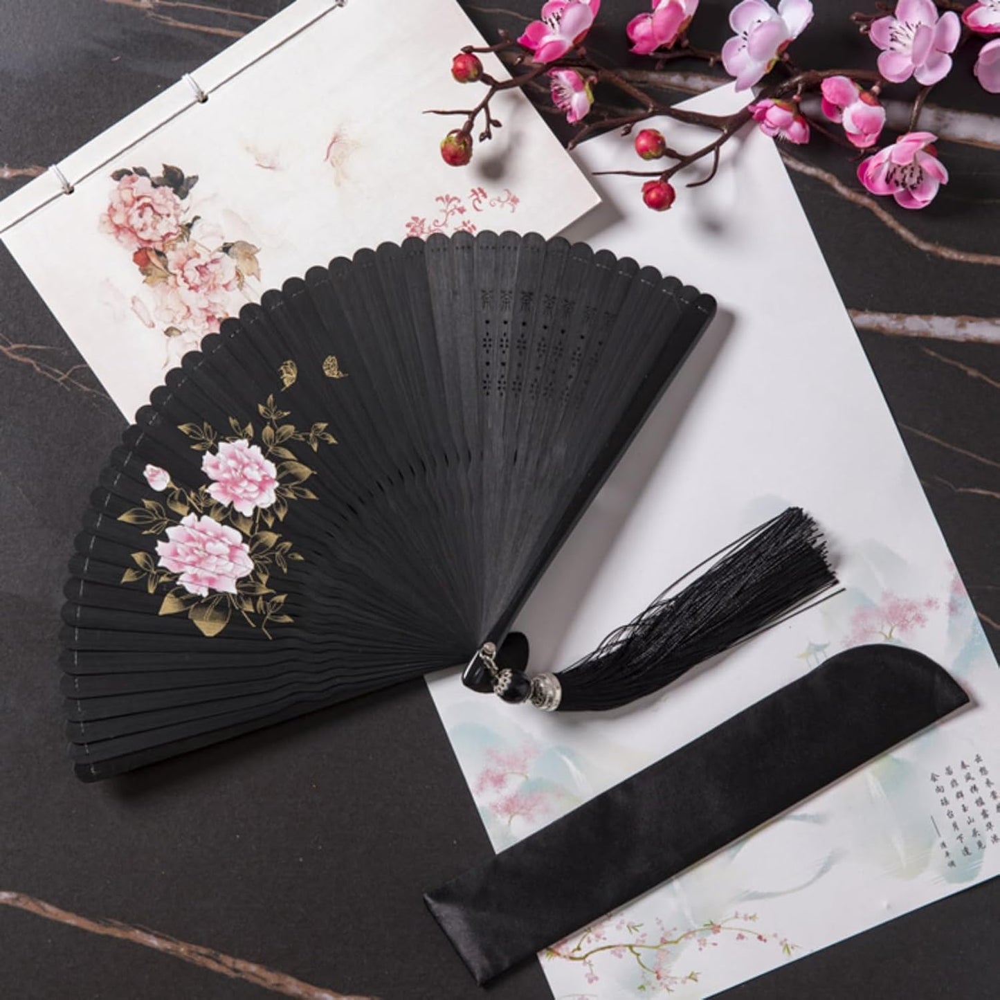 SSDH Bamboo Foldable Hand Fan, Handheld Folding Fan for Women