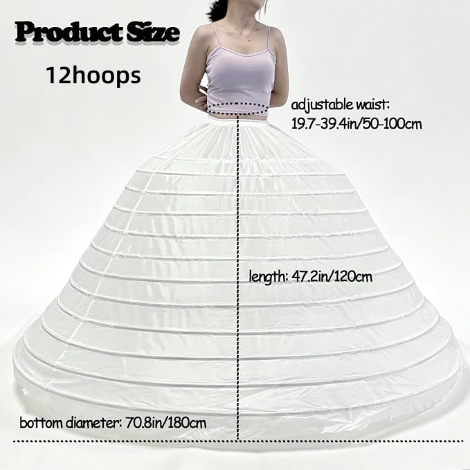 SSDH Women's Hoops Petticoat Crinoline Underskirt, A-Line Floor-Length Adjustable Waist Slip for Wedding Dress