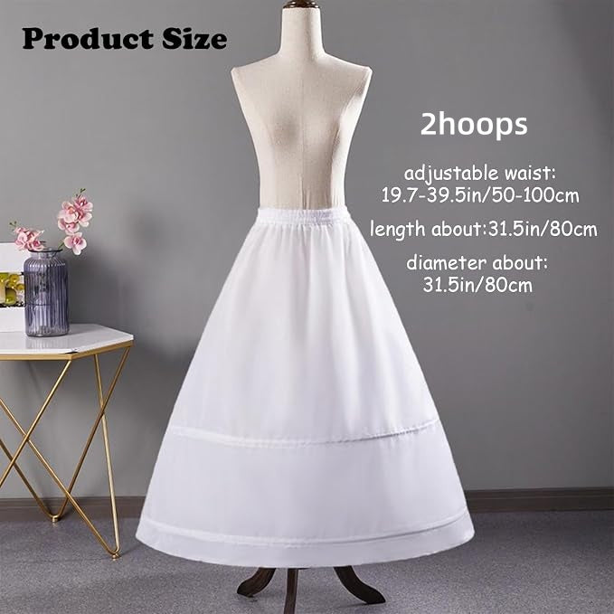 SSDH Women Hoops Petticoat Skirt A-line Crinoline Slips Long Underskirt for Wedding Dress Bridal Gown White