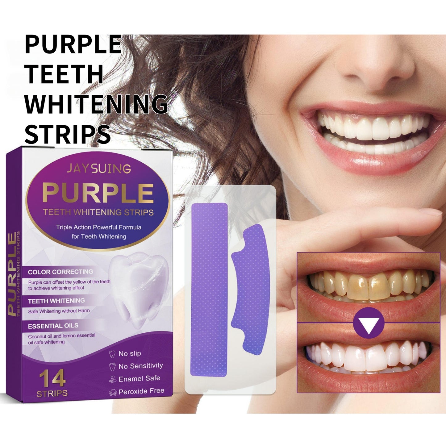 Purple Teeth Whitening Strips Color Correcting Sensitive Teeth 14 Strips