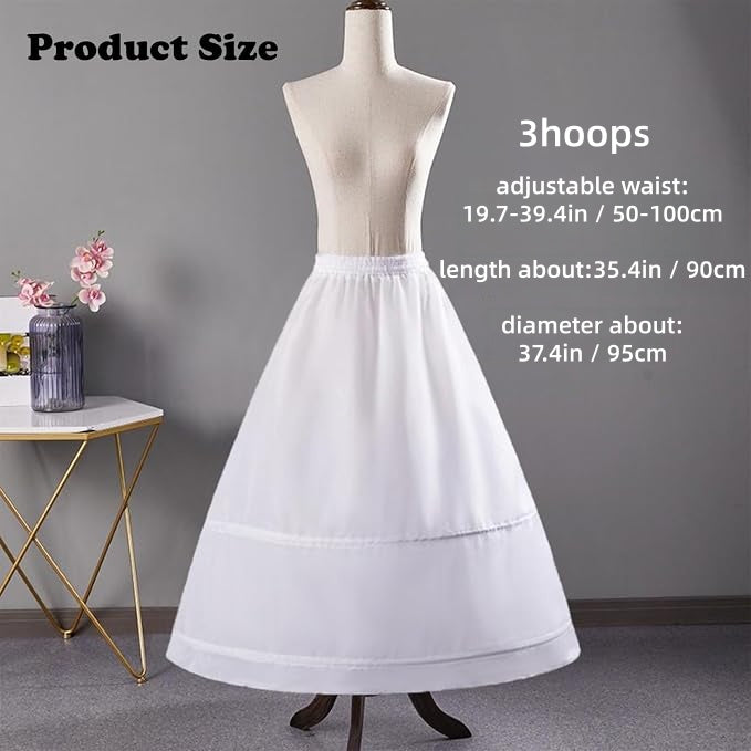 SSDH Women Hoops Petticoat Skirt A-line Crinoline Slips Long Underskirt for Wedding Dress Bridal Gown White