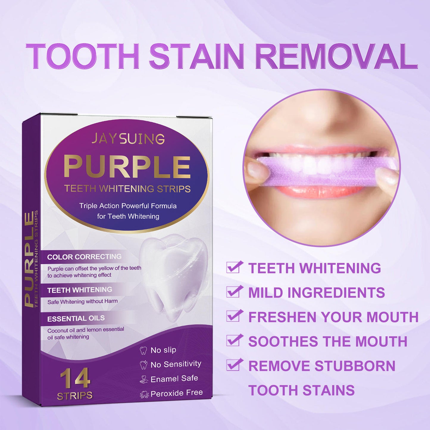 Purple Teeth Whitening Strips Color Correcting Sensitive Teeth 14 Strips