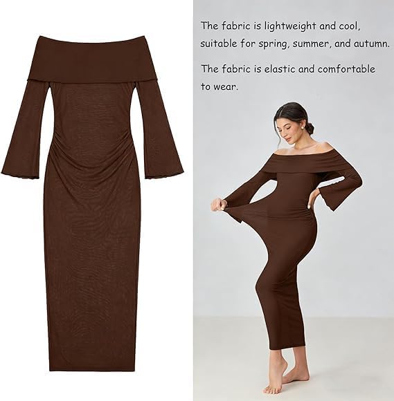 SSDH Women's Maternity Off Shoulder Maxi Tube Dresses Long for Baby Shower Photoshoot Formal