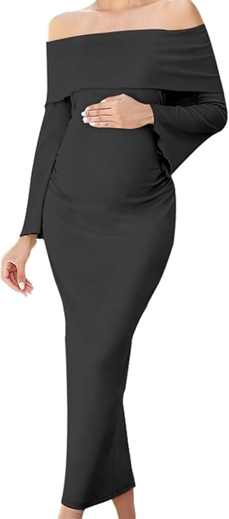 SSDH Women's Maternity Off Shoulder Maxi Tube Dresses Long for Baby Shower Photoshoot Formal
