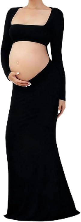 SSDH Maternity Photoshoot Dress Long Sleeve Sexy Cut-Out Backless Maternity Maxi Gown for Photography