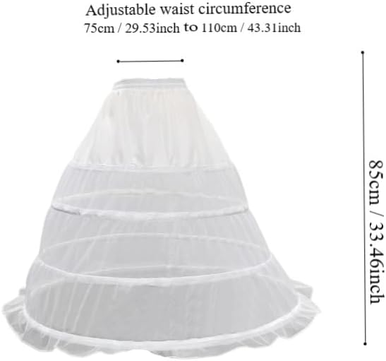 SSDH White 4 Hoop Petticoat Skirt A-line Crinoline Slips Long Underskirt for Wedding Bridal Gown Dress for Women