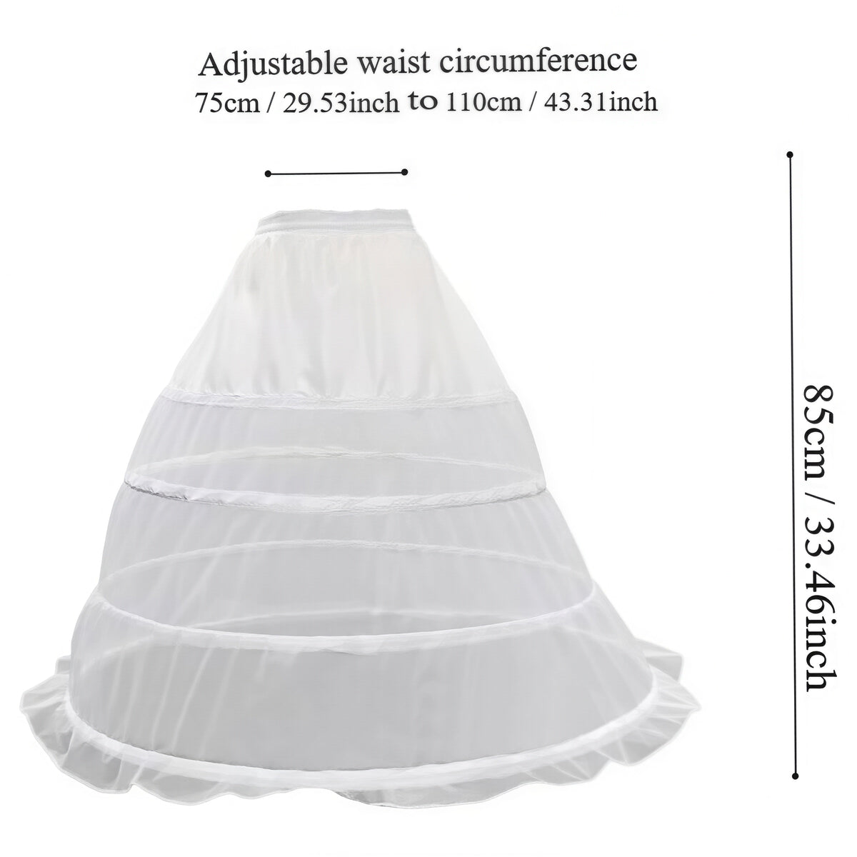 SSDH White 4 Hoop Petticoat Skirt A-line Crinoline Slips Long Underskirt for Wedding Bridal Gown Dress for Women