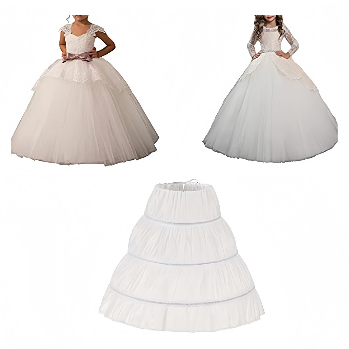 SSDH Children Princess Skirt Petticoat Girls Wedding Dress with Hoop Skirts Accessories Drawstring Adjustable Waist Lining White