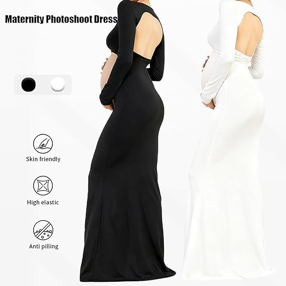 SSDH Maternity Photoshoot Dress Long Sleeve Sexy Cut-Out Backless Maternity Maxi Gown for Photography