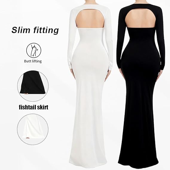 SSDH Maternity Photoshoot Dress Long Sleeve Sexy Cut-Out Backless Maternity Maxi Gown for Photography