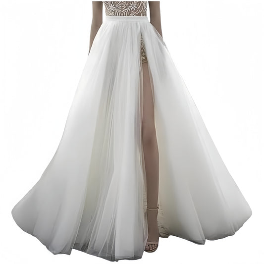 SSDH Women Long Steampunk Tulle Tutu Skirts, Side Slit Elastic Waist Bustle Skirt for Wedding Prom Party Gown Overskirt