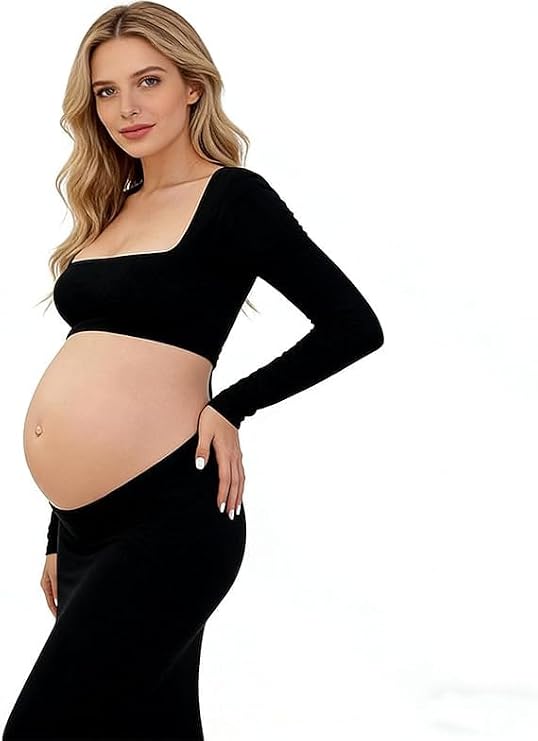 SSDH Maternity Photoshoot Dress Long Sleeve Sexy Cut-Out Backless Maternity Maxi Gown for Photography
