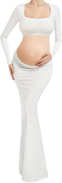 SSDH Maternity Photoshoot Dress Long Sleeve Sexy Cut-Out Backless Maternity Maxi Gown for Photography